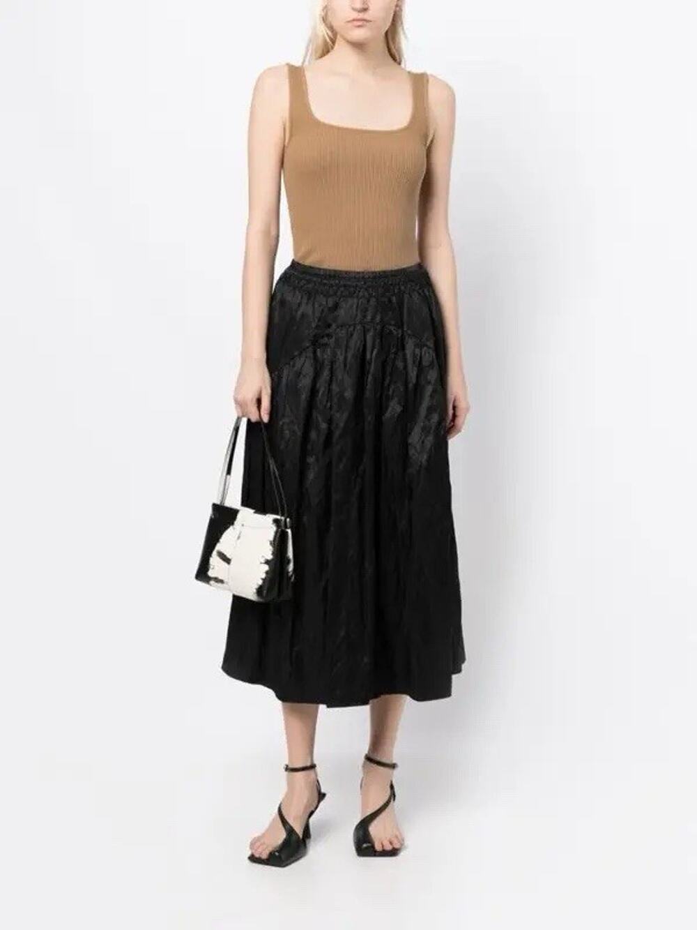$445 Vince Tiered Smock Midi Skirt Elastic Waist Black Cotton Sateen 6